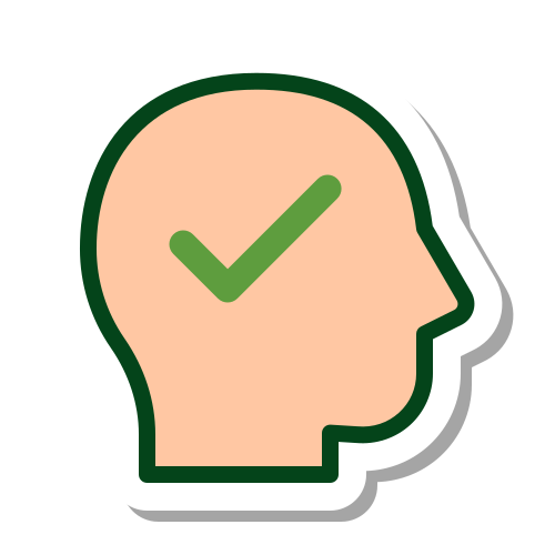 Cartoon head with checkmark