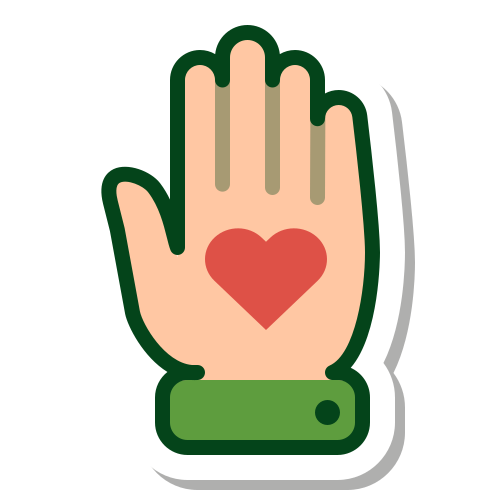 Cartoon hand with love heart in the middle